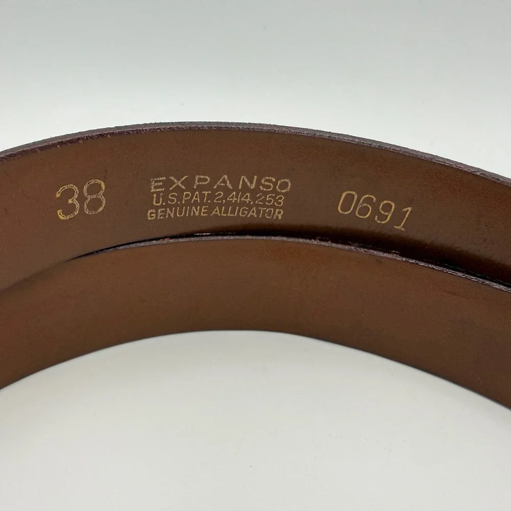 Expanso Vintage Genuine Alligator Leather Belt Brown Gold Buckle Size 38 READ - Picture 4 of 7